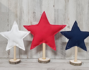 Set of 3 Farmhouse Fabric Stars /Memorial Day Decor Plush  Stars/Independence Day Mantel Decor /Independence Day Decor/4th July Tiered tray