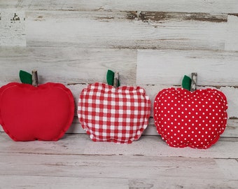 Conjunto de 3 rellenos de Apple Bowl de tela / Decoración de bandeja escalonada de manzana / Decoración de cafetería / Decoración de otoño de granja / Decoración de manzana / Decoración de repisa de otoño