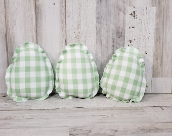 Set of 3 Green Plaid Eggs / Fabric Eggs / Plaid Eggs / Farmhouse Easter / Spring Bowl Filler / Easter Tier Tray / Neutral Easter Decor