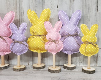 Polka Dot Fabric Bunnies / Easter Mantel Decor / Peep Bunnies / Farmhouse Easter Decor / Spring Decor