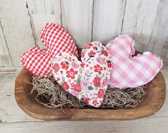 Set of 3 Valentine Fabric Hearts, Valentine's Day bowl fillers, Valentines day decor, Valentines, Valentine Tiered Tray Filler, Plush Heart