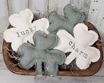 Set of 4 Linen Cloth Fabric Shamrocks / Shamrock Decor / St. Patrick's Day Decor / St. Patty's Day Bowl Filler Farmhouse St. Patrick's Decor