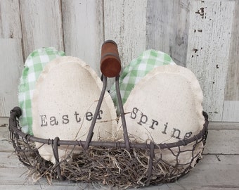 Hand Stamped Fabric Eggs / Fabric Eggs / Linen Cloth Eggs / Farmhouse Easter / Spring Bowl Filler / Easter Tier Tray / Neutral Easter Decor