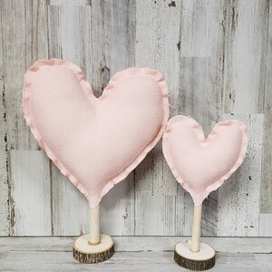 Pink Fabric Heart on Wooden Stand / Blush Valentine Decor / Valentine Mantel Decor / Rustic Valentine&#39;s / Farmhouse Valentine&#39;s Decor