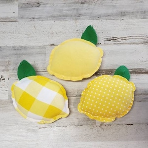 Set of 3 Fabric Lemons / Lemon Home Decor / Summer Decor / Lemon Tier Tray / Lemon Vignettes / Spring Lemon Decor / Plush Lemon
