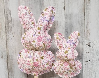 Pink Floral Fabric Bunnies / Easter Mantel / Farmhouse Easter / Country Bunny / Farmhouse Easter Tier Tray / Flower Easter Decor