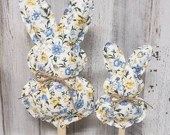 Yellow Floral Fabric Bunnies / Floral Bunnies / Farmhouse Easter / Country Bunny / Farmhouse Easter Tier Tray / Flower Easter Decor