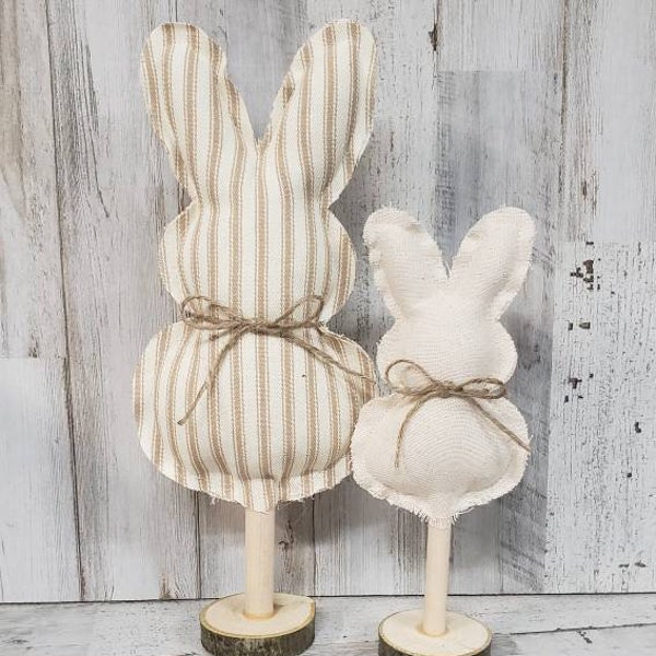 Easter Mantel / Fabric Bunnies / Linen Cloth Bunnies / Farmhouse Easter / Ticking Bunny / Easter Tier Tray / Neutral Easter Decor