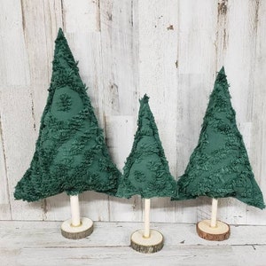 Green Chenille Fabric Christmas Trees, Chenille Decor, Farmhouse Winter, Farmhouse Christmas Decor, Christmas Mantel, Winter Mantel Decor