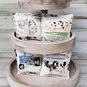 Farmhouse Pillows / Mini Farm Pillow / Tier Tray Pillow/ Farmhouse Tiered Tray / Mini Pillow Decor/ Cow Decor  /  Farm Sweet Farm