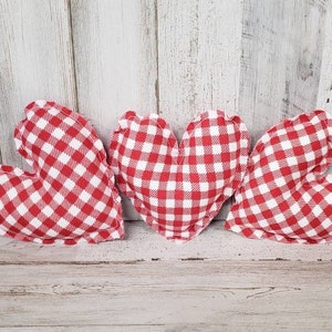 Red and White Plaid  Stuffed Hearts - Rustic Valentine's Day vase and bowl fillers - Valentines day decor - Farmhouse