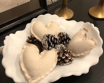 Set of 3 Linen Cloth Stuffed Heart Decor / Valentine Bowl Filler Decor / Rustic Valentine's / Neutral Valentine/ Farmhouse Valentine's Decor