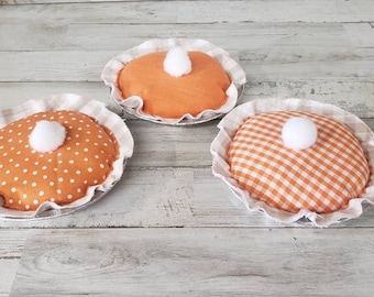Farmhouse Mini Fabric Pumpkin Pie / Fall Bowl Filler / Fall Tiered Tray, Fall coffee bar, Thanksgiving Table Decor, Thanksgiving Tiered Tray