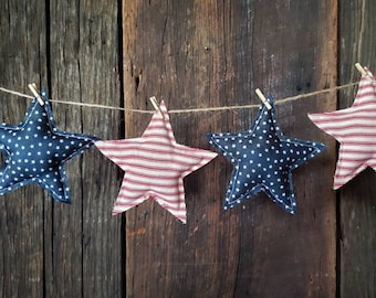 Fabric Star Garland / Patriotic Day Decor / Fabric Stars / Plush Stars / Patriotic Mantel Garland /  Memorial Day Decor / Independence Day