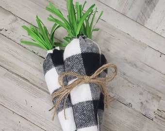 Black And White Buffalo Plaid Flannel Carrots  / Stuffed Carrots / Farmhouse Easter / Spring Bowl Filler