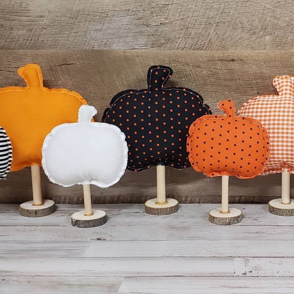 Farmhouse Pumpkins / Fabric Pumpkins / Fall Mantel Decor / Halloween Decor / Fall Tiered Tray Decor / Halloween Coffee Bar / Stripe Decor