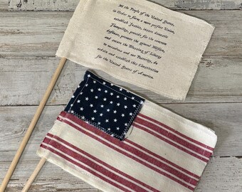Fabric Flags / Farmhouse Cottage American Mini Flags / We The People / Memorial Day Decor / 4th July decor / Hutch Flags