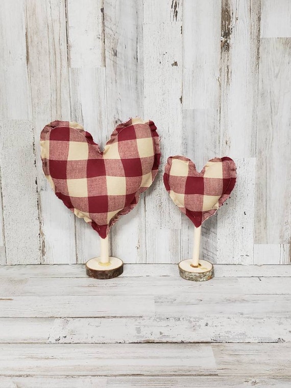 Chenille Hearts on Wooden Stand / Valentine Fabric Hearts / Valentine  Mantel Decor / Rustic Valentine's / Farmhouse Valentine's Decor / 