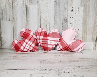 Valentine Fabric Hearts, Valentine's Day bowl fillers, Valentines day decor - Farmhouse Valentine, Valentine Tiered Tray Filler, Plush Heart