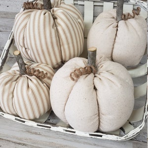 Linen Cloth Pumpkins, Neutral Pumpkins, Ticking Pumpkins, Handmade, Rustic Fall Decorations Autumn Farmhouse Decor, Neutral Farmhouse Decor image 10