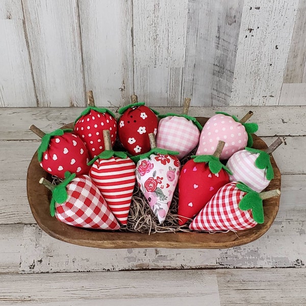 Fabric Strawberries /  Farmhouse Spring Decor /Strawberry tier tray/Strawberry Bowl Filler/Plush Strawberries/Spring Coffee Bar