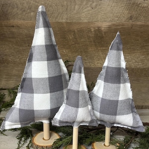 Gray Buffalo Plaid Christmas Trees, Gray and White Buffalo Plaid, Farmhouse Christmas Decor