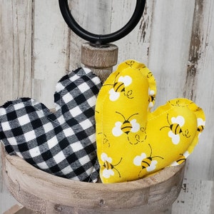 Honey Bee Tiered Tray Hearts / Honey Bee Decor / Bee Decor /Bee Tiered Tray / Farmhouse Bee Kitchen /Tiered Tray Pillow / Fabric Bee Hearts