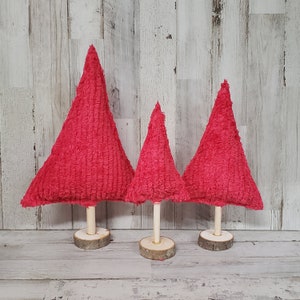 Chenille Fabric Christmas Trees, Chenille Decor, Farmhouse Winter Decor, Farmhouse Christmas Decor, Christmas Mantel, Winter Mantel Decor