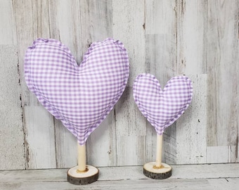 Purple Plaid Fabric Hearts, Heart Decor / Valentine Mantel Decor / Rustic Valentine's / Farmhouse Valentine's Decor / Valentine Coffee Bar