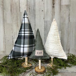 Set of 3 Fabric Christmas Trees, Chenille Decor, Farmhouse Winter Decor, Farmhouse Christmas, Christmas Mantel, Winter Mantel Decor, Cozy