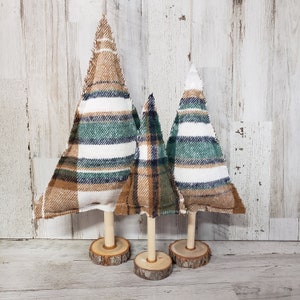 Green Plaid Fabric Christmas Trees, Green Plaid Christmas Decor, Farmhouse Christmas Decor, Sweater Christmas, Christmas Mantel Decor