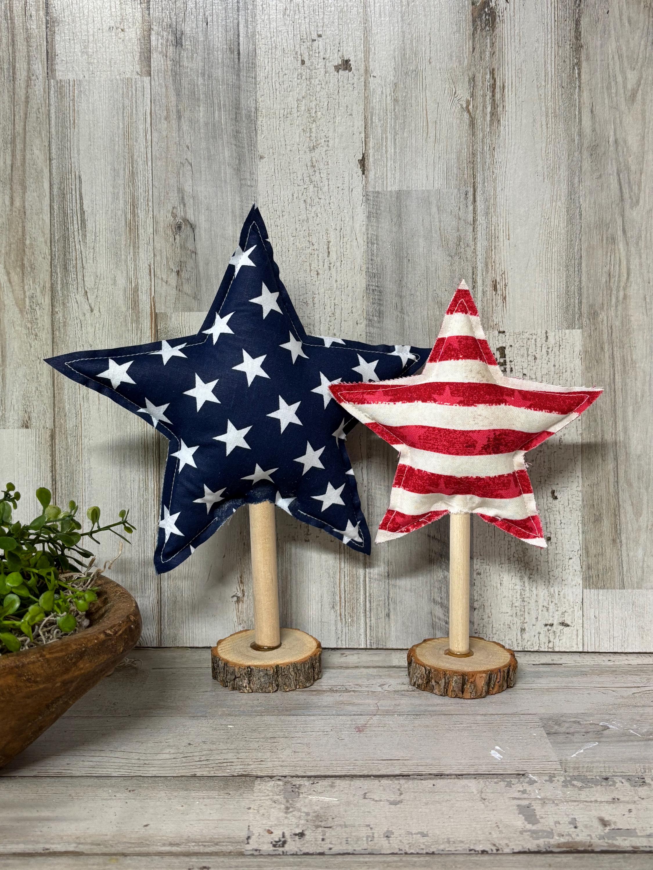 Farmhouse Fabric Stars / Fabric Stars / Independence Day Mantel Decor /Independence Day Decor/4th July Tiered tray filler / Patriotic Mantel