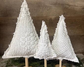 Chenille Fabric Christmas Trees, Chenille Decor, Farmhouse Winter Decor, Farmhouse Christmas Decor, Christmas Mantel, Winter Mantel Decor
