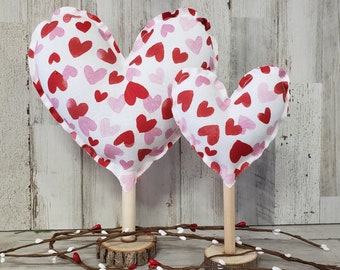 Fabric Hearts on Wooden Stand Decor / Valentine Mantel Decor / Rustic Valentine's / Farmhouse Valentine's Decor /Valentine Mantel