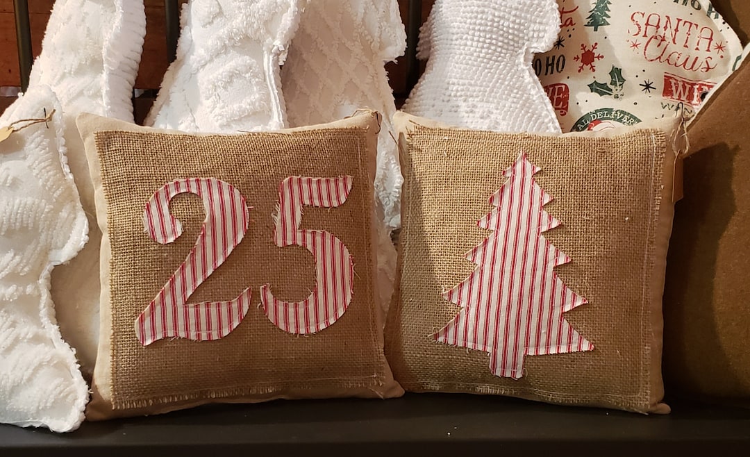 Small Neutral Christmas Pillows / Farmhouse Christmas Decor / Bench