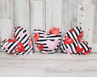 Black and White Fabric Hearts, Plush Heart Bowl Filler, Rustic Valentine's Day Bowl fillers, Valentines day decor Farmhouse Valentine