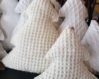 Almohada de chenilla blanca para árbol de Navidad, decoración de invierno, decoraciones navideñas, almohada navideña