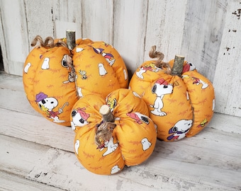 Peanuts Inspired Fabric Pumpkin / Snoppy Inspired Mantel Decor / Thanksgiving Decor / Fall Tiered Tray Decor / Fall Coffee Bar