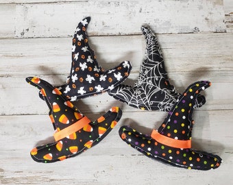 Halloween Fabric Witch Hats/ Halloween Pumpkin Decor / Halloween Decor / Hocus Pocus Tiered Tray Decor / Halloween Bowl Filler