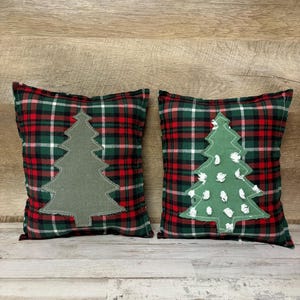 Cojín de árbol de Navidad / Decoración navideña de granja / Cojín de banco / Cojín navideño pequeño / Cojín decorativo navideño / Cuadros navideños
