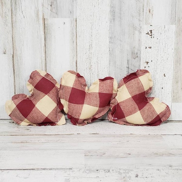 Set of 3 Primitive Fabric Hearts  Valentine's Day Bowl fillers - Valentines day decor - Farmhouse  Decor / Valentine Tier Tray Filler