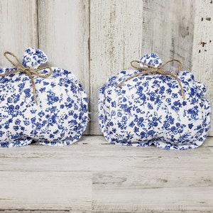 Farmhouse Blue Floral Pumpkins / Farmhouse Pumpkins / Floral Pumpkins / Fall Decor / Fabric Pumpkins / Fall Tiered Tray / Cottage Pumpkins
