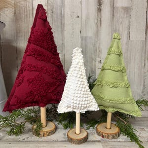 Set of 3 Chenille Fabric Christmas Trees, Chenille Decor, Farmhouse Winter Decor, Farmhouse Christmas, Christmas Mantel, Winter Mantel Decor