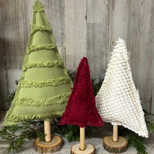 Set of 3 Chenille Fabric Christmas Trees, Chenille Decor, Farmhouse Winter Decor, Farmhouse Christmas, Christmas Mantel, Winter Mantel Decor