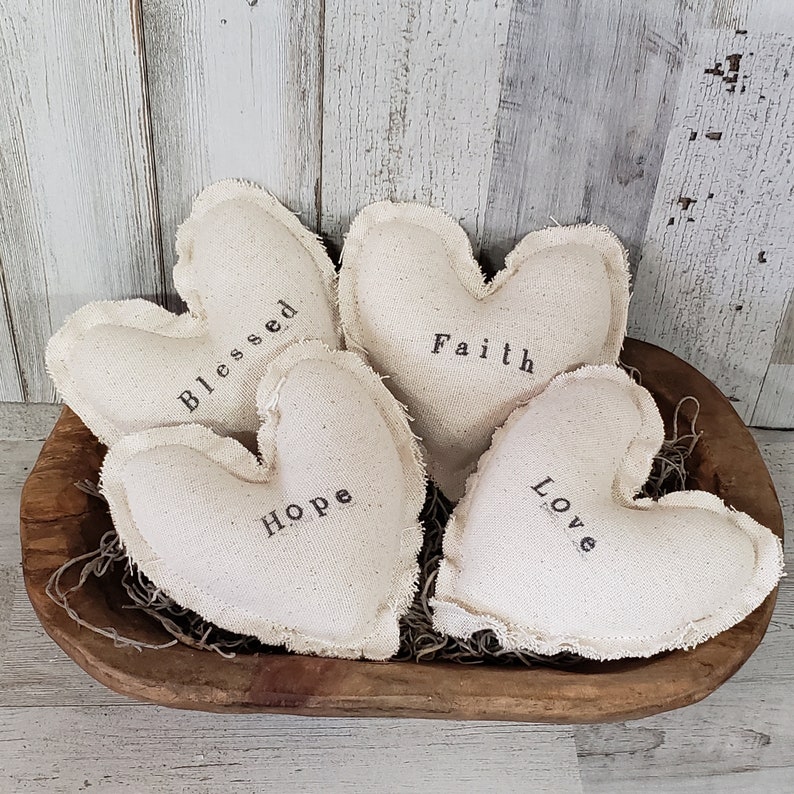 Hand Stamped Linen Cloth Fabric Heart Decor / Valentine Bowl Etsy