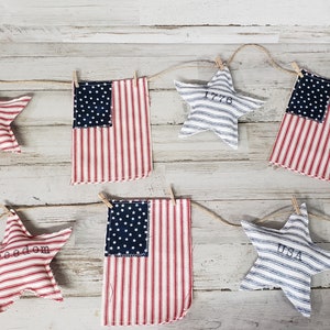Fabric Star and Flag Garland / Patriotic Day Decor/ Fabric Stars / Patriotic Mantel Garland / Patriotic Decor /Independence Day Decor