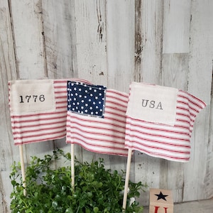 Fabric Flags / Farmhouse Cottage American Mini Flags / Old Glory Flag / Memorial Day Decor / 4th July decor / Tier Tray Decor / Hutch Flags