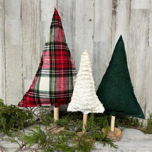 Set of 3 Fabric Christmas Trees, Chenille Decor, Farmhouse Winter Decor, Farmhouse Christmas, Christmas Mantel, Winter Mantel Decor