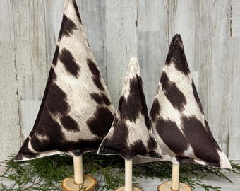 Cow Print Fabric Tree, Rustic Christmas Decor, Farmhouse Christmas Decor, Cow Print Decor, Brown and White Cow Decor, Triangle Tree