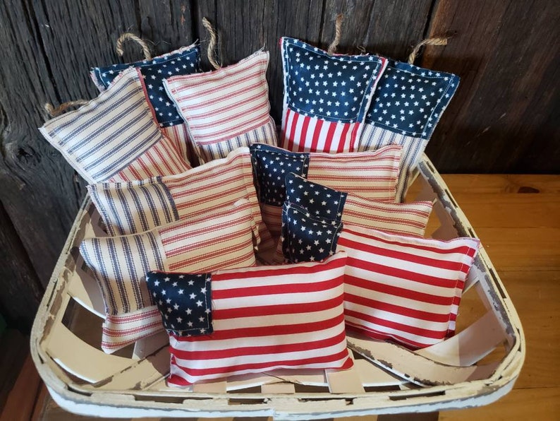 MINI Stuffed Fabric Flag Farmhouse Cottage American Mini Flags Old Glory Flag Memorial Day Decor 4th July decor Tier Tray Decor